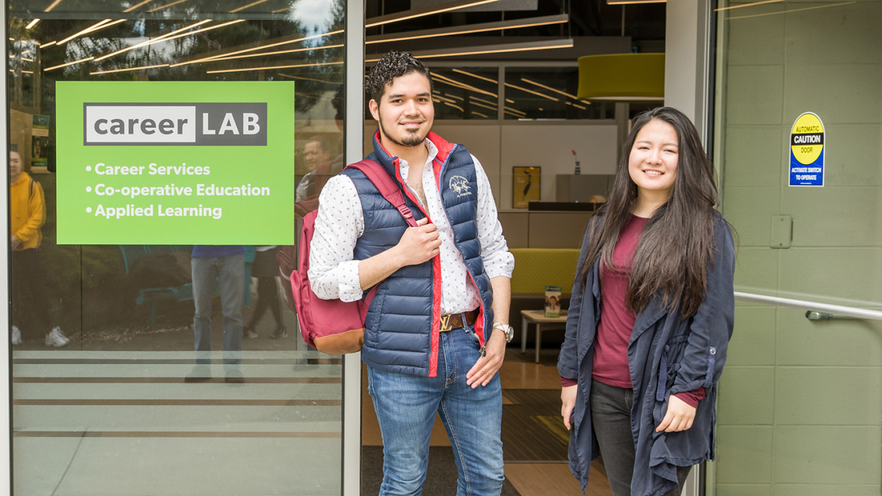 Students standing out in front of the career lab co-op center
